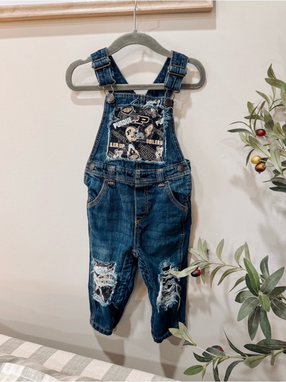 Purdue Denim Distressed Baby Overalls